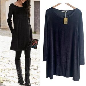 Peruvian Connection Velour Orla Dress Black Long Sleeve size XXL NWT